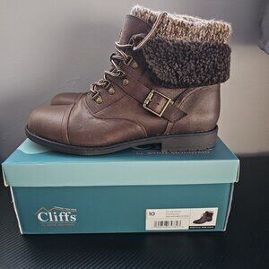 Cliffs by White Mountain Boots Womens 10 M Daley Ankle Bootie Lace Up Comfort